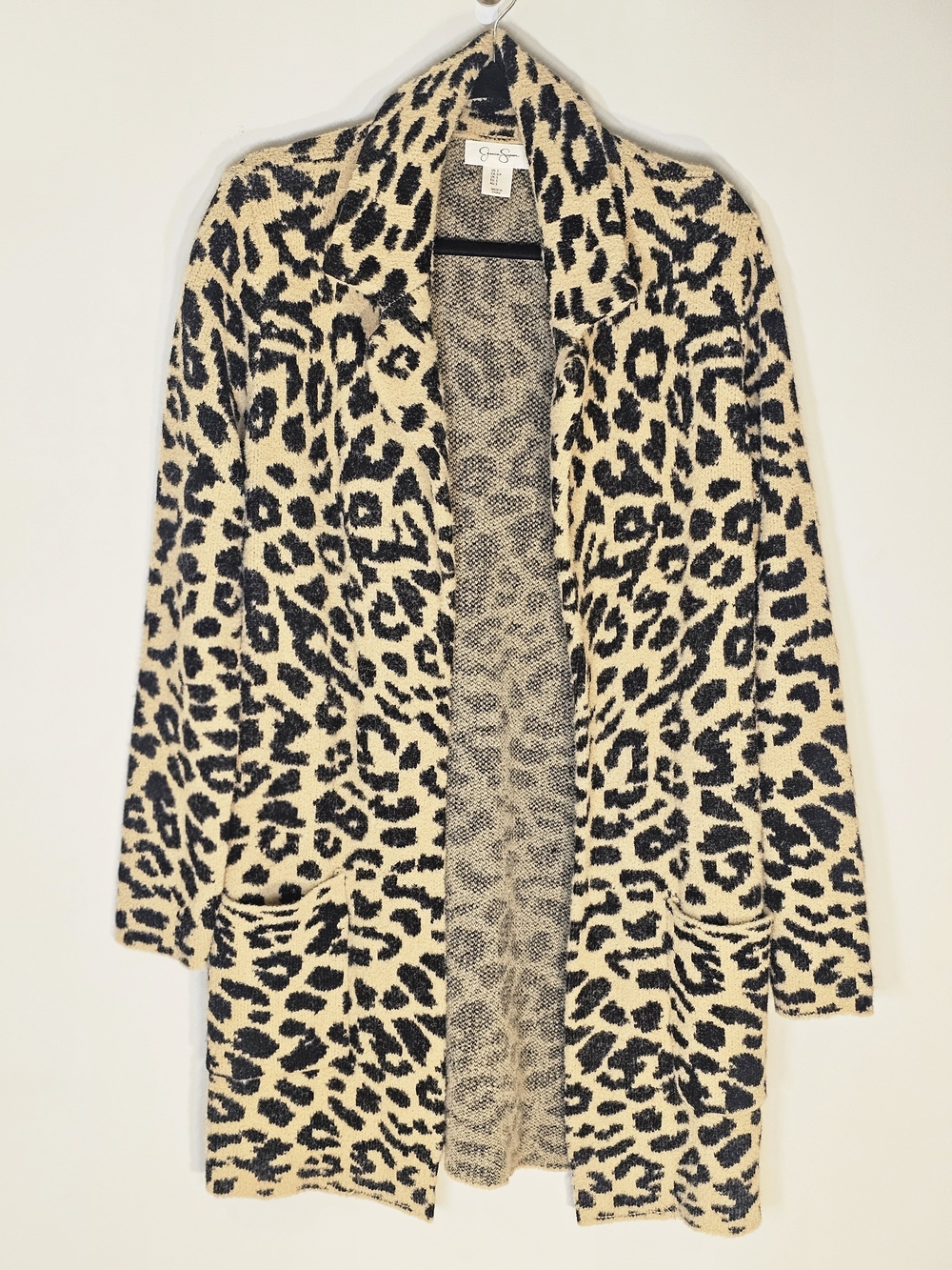Jessica Simpson Black & Cream Leopard Open Cardigan